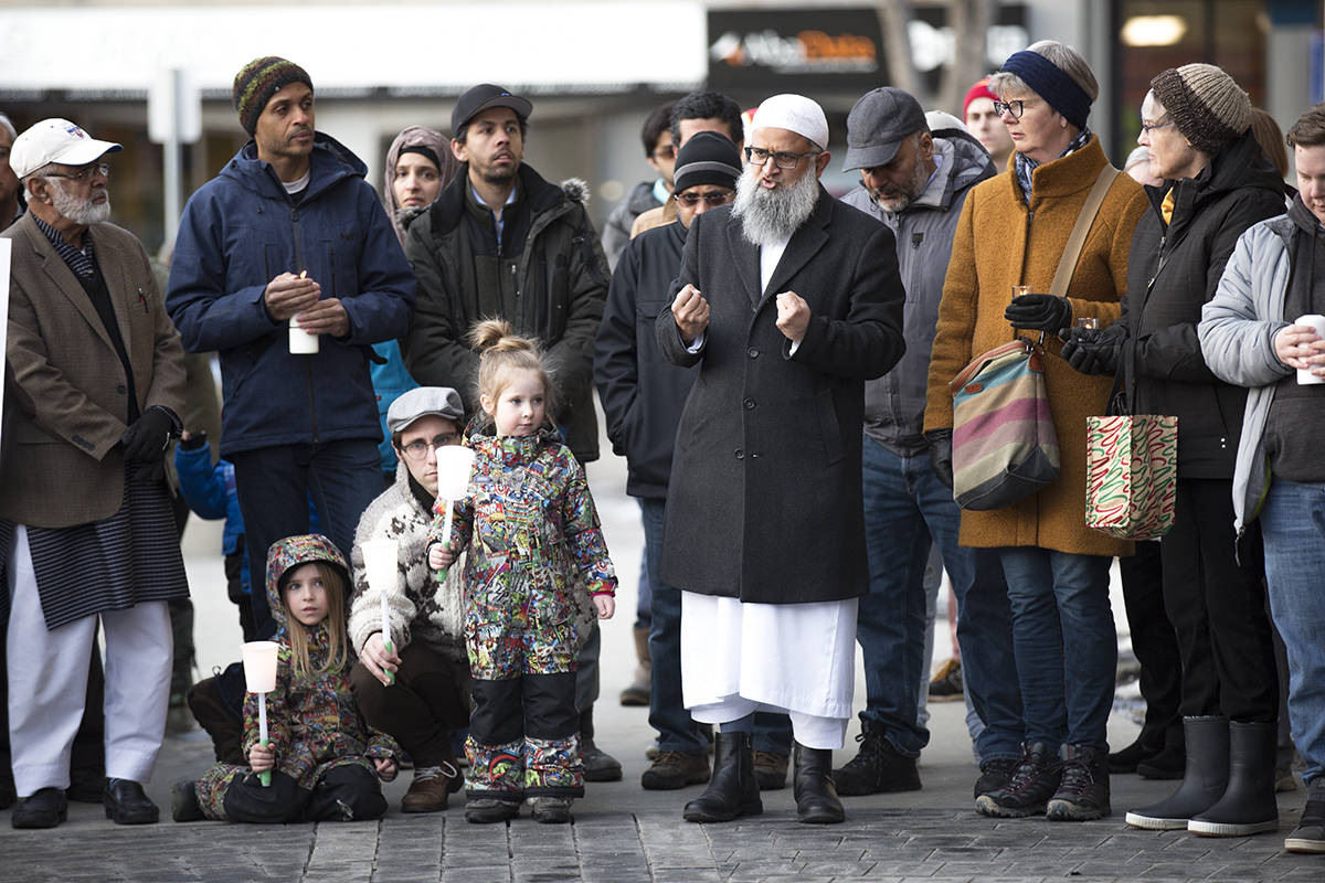 Roughly 100 Red Deer residents came out to a vigil at City Hall to mourn the 50 people killed in the terrorist attack on two mosques in Christchurch New Zealand on March 15th. Robin Grant/Red Deer Express