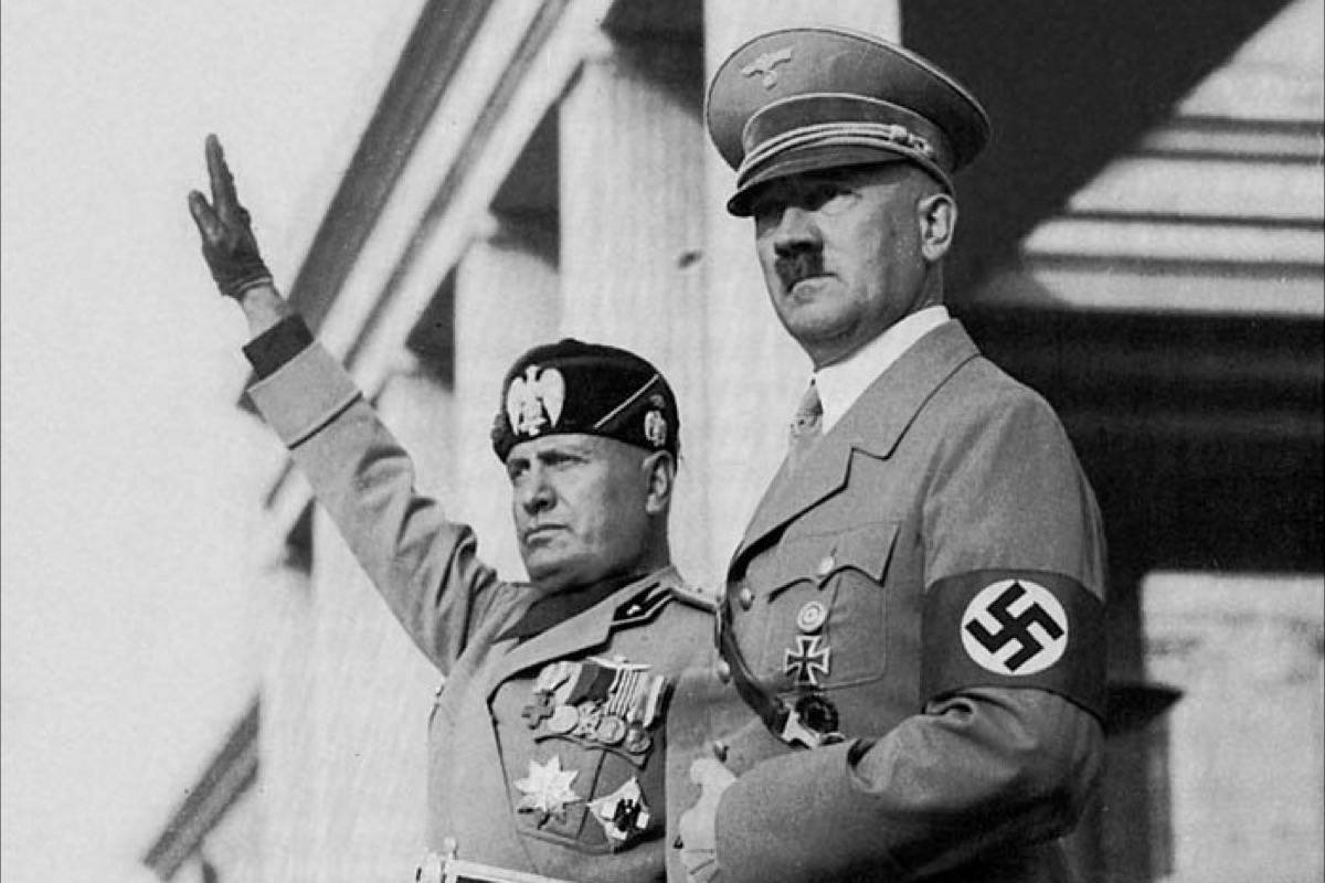Adolf Hitler, right, with Italian fascist leader Benito Mussolini. (Wikimedia Commons)