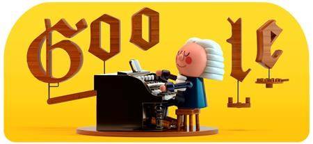 This image provided by Google shows the animated Google Doodle on Thursday, March 21, 2019. Google is celebrating composer Johann Sebastian Bach with its first artificial intelligence-powered Doodle. Google says the Doodle uses machine learning to “harmonize the custom melody into Bach’s signature music style.” (Google via AP)