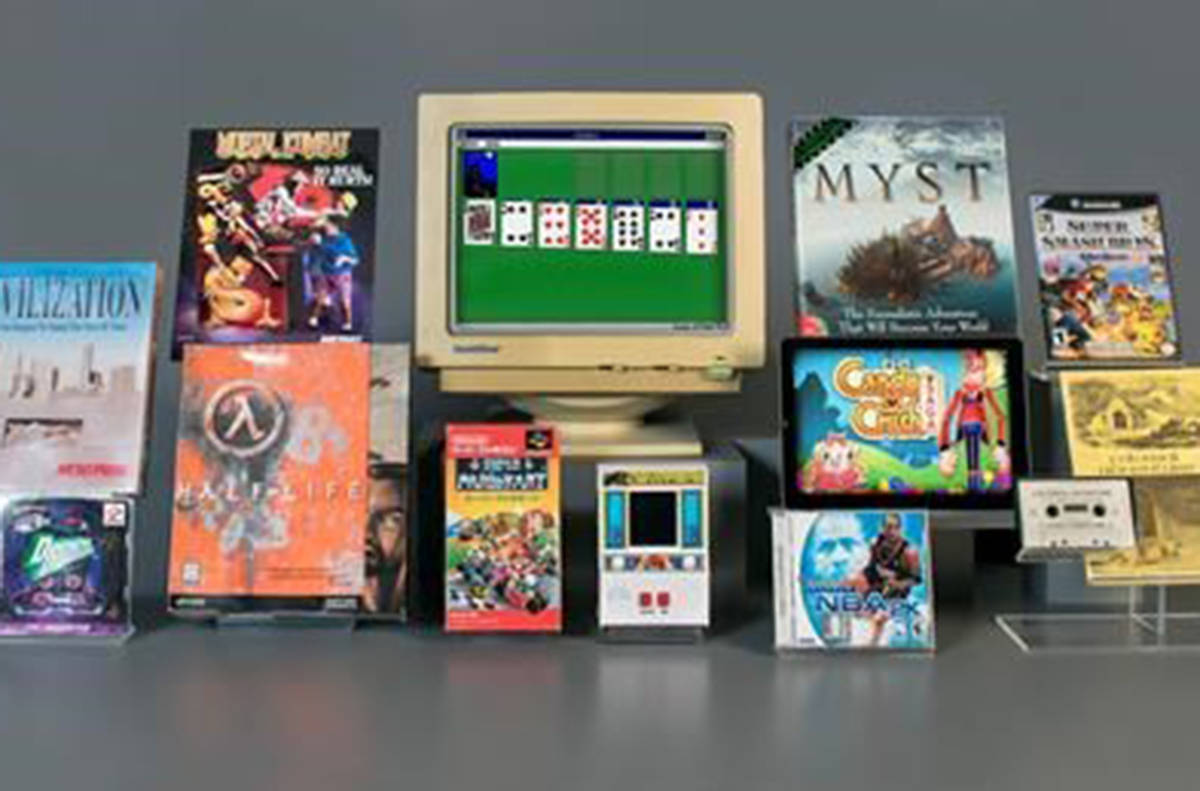 In this undated photo provided by The Strong Museum, packaging for the 12 finalists for induction into the World Video Game Hall of Fame sit on display in Rochester, N.Y. The World Video Game Hall of Fame fielded thousands of nominations for the Class of 2019 from more than 100 countries, hall officials said Thursday, March 21, 2019, after narrowing the field to 12. An expert committee will choose which of the finalists will be inducted May 2. Gamers can weigh in with an online ballot through March 28. ( Victoria Gray/The Strong Museum via AP)