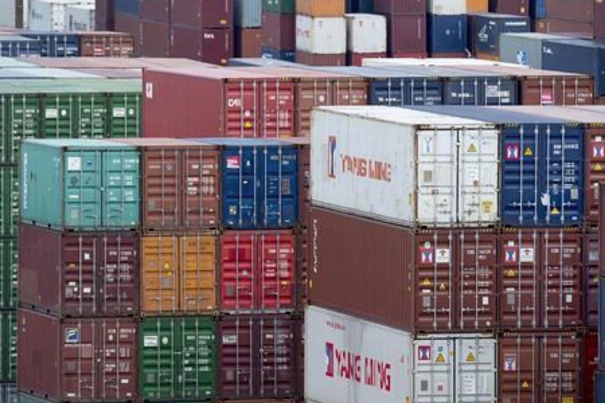 Shipping containers are seen at the Fairview Cove Container Terminal in in Halifax on August 25, 2017. Statistics Canada says the country’s merchandise trade deficit narrowed to $4.2 billion in January as higher oil prices helped exports rise faster than imports. The result followed a revised deficit of $4.8 billion in December compared with an initial reading of a deficit of $4.6 billion for the final month of 2018. THE CANADIAN PRESS/Andrew Vaughan