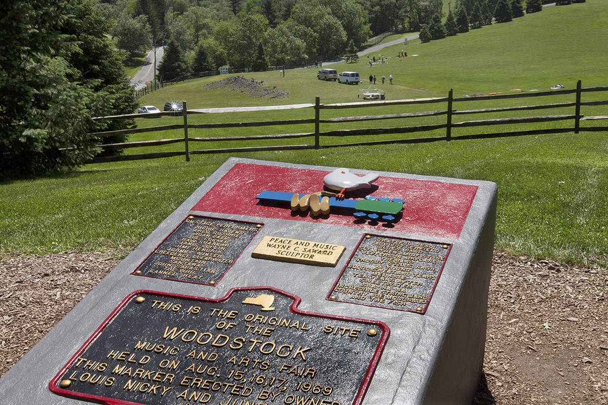 In this June 14, 2018 photo, members of the Public Archaeology Facility at Binghamton University work at the site of the 1969 original Woodstock Music and Art Fair, in Bethel, N.Y. Information from the dig will help a museum plan interpretive walking routes in time for the concert‚Äôs 50th anniversary next year. (AP Photo/Richard Drew)